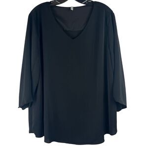 Taohuadao Women Black V-neck Petal Sleeves Blouse 2XL